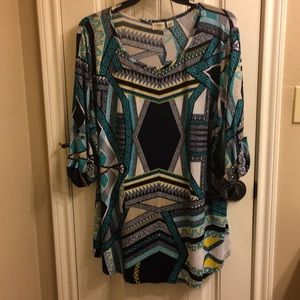 Blue and yellow geometric blouse